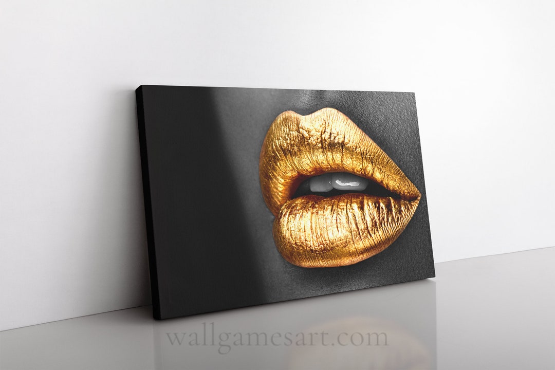 Gold Lips Wall Art Beauty Fashion Sensual Photography Etsy
