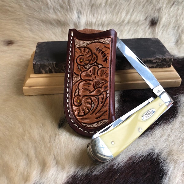 Custom Pocket Knife Scabbard, Full-Grain Leather, Secure Knife Carry, Perfect Gift for Hunters, Fishermen, and Outdoorsmen