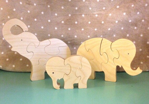 Items similar to Elephant family wood stand up puzzles 3 wood standup ...