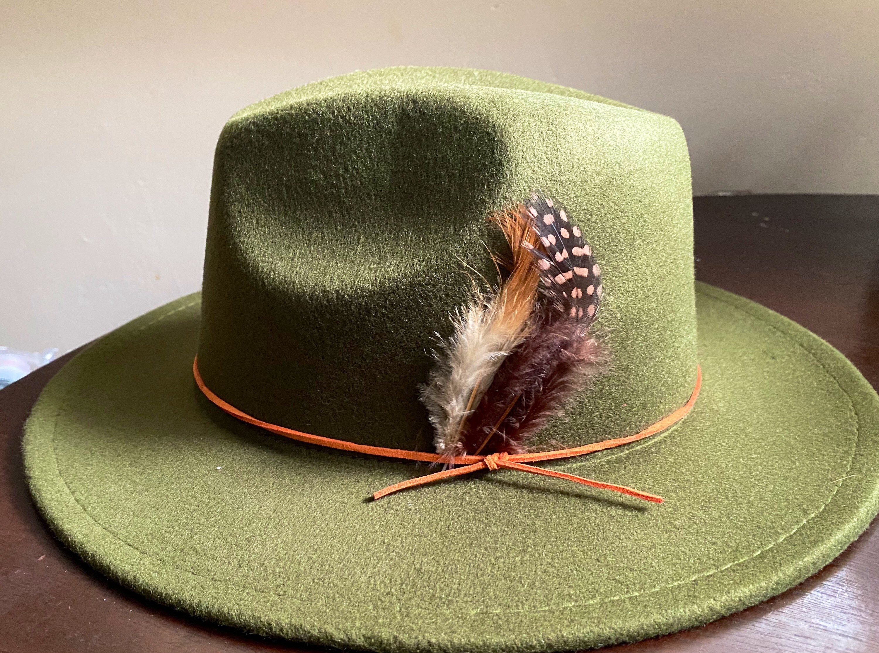 New Olive Fedora With Feathers Unisex Fedora Mens Hat Etsy