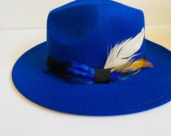 Royal Blue Fedora With Feathers - Etsy display picture 1