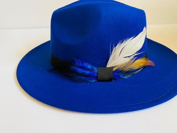 Royal Blue Fedora With Feathers