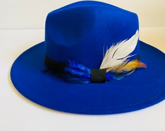 Royal Blue Fedora With Feathers - Etsy 