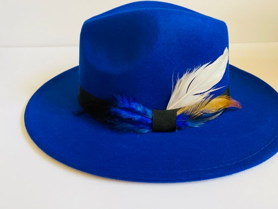 Royal Blue Fedora With Feathers 