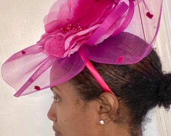 Pink fascinator with headband, fascinator, mini hats