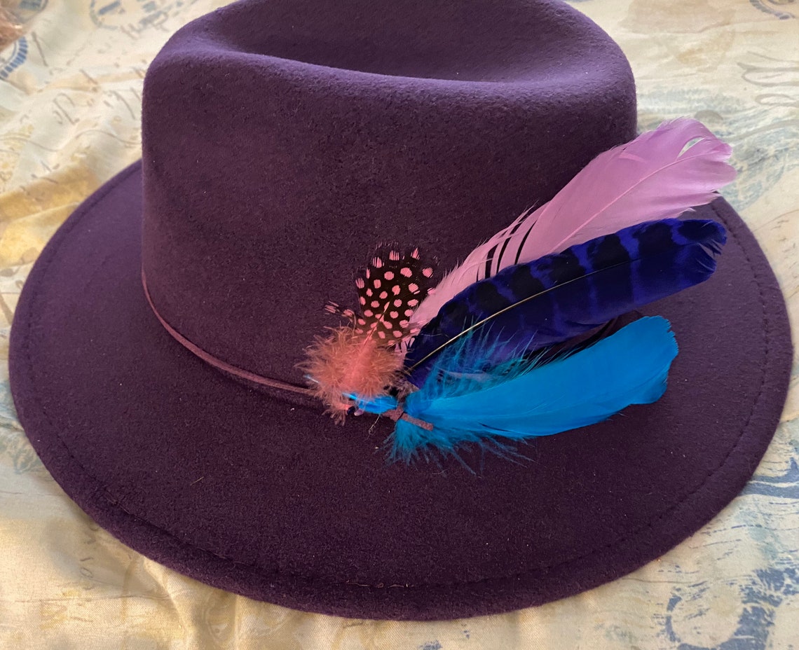 Purple Feather Fedora Unisex Fedora Feathers Mens Hat Etsy