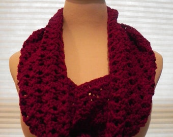 Handmade Crochet Cranberry Red Textured Open weave Cowl / Neckwarmer