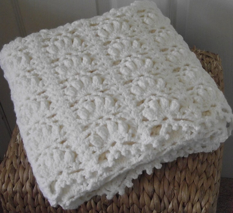 Handmade Crochet Pure White Flower Petal Baby Blanket Large Etsy