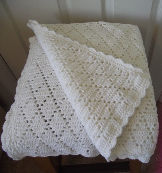 Handmade Crochet Pure White Diamond Pattern Baby Blanket | Etsy
