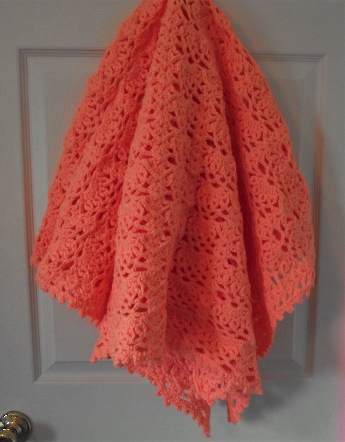 Handmade Crochet Bright Peach Flower Petal Baby Blanket Large Etsy