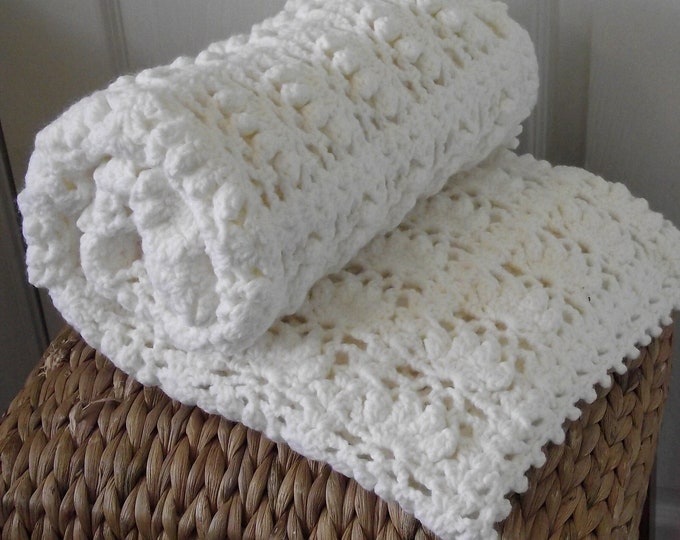 Handmade Crochet Pure White Flower Petal Baby Blanket Large Etsy