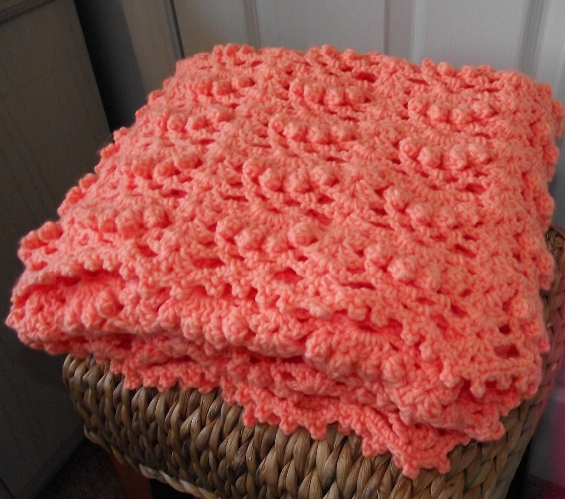Handmade Crochet Bright Peach Flower Petal Baby Blanket Large Etsy