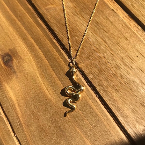 Snake necklace, gold dainty chain necklace with gold snake pendant