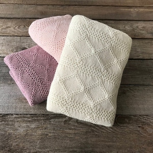 Alpaca blanket, dusty rose newborn knit wrap, Christmas gift, pink girl wrap, cream newborn blanket, cream, ivory wool blanket, baby shower