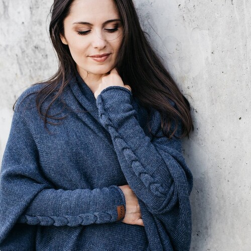 Alpaca Cocoon Cardigan Blue Oversized 