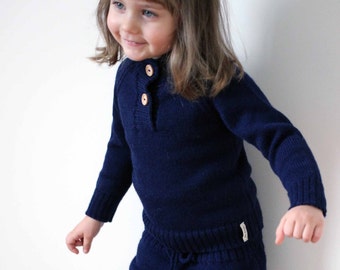 Navy sweater, Baby Alpaca knit pullover with wooden buttons, boy pullover, knitted infant, toddler,kid jumper,children wool cardigan