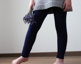 Navy wool longies for baby, infant, toddler - Alpaca knit brown, gray, white leggings, knitted children, kids pants -  girl boy trousers