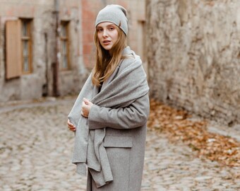Écharpe en cachemire pour femme, 100 % pur gris, écharpe longue en cachemire, cadeau de Noël, châle biologique en tricot, écharpe d'hiver en laine, cache-cou