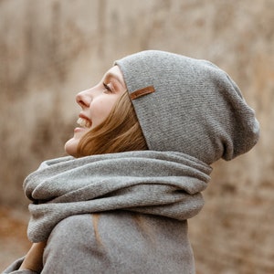 Gray cashmere Hat. 100 percent pure dark gray double layer cashmere beanie for women. Christmas gift for her