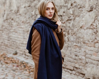 Cashmere scarf women. 100 percent pure navy long cashmere scarf. Christmas gift. Organic shawl, winter blanket scarf