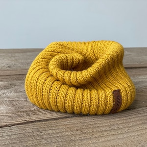 Alpaca snood, knit mustard yellow scarf,  knitted kids alpaca cowl, knit children unisex tube scarf