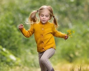 Baby Alpaca knit sweater with wooden buttons, mustard yellow girl pullover,knitted infant, toddler,kid jumper,children wool cardigan