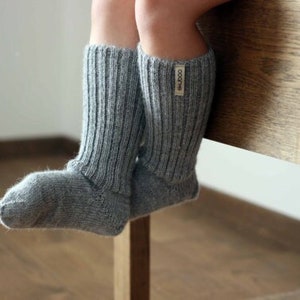 Alpaca wool long socks, gray knit leg warmers for baby, newborn, infant, toddler, children, boot socks, white girl socks, baby shower image 1