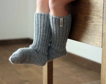 Alpaca wool long socks, gray knit leg warmers for baby, newborn, infant, toddler, children, boot socks, white girl socks, baby shower