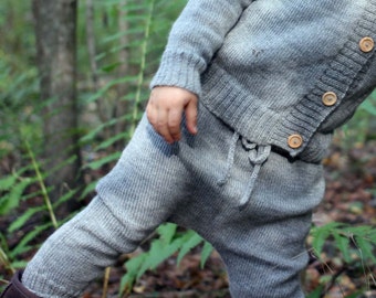 Baby Alpaca knit pants - knitted children harem pants - kids light gray drawstring trousers - knit girl boy sweatpants - wool toddler pants