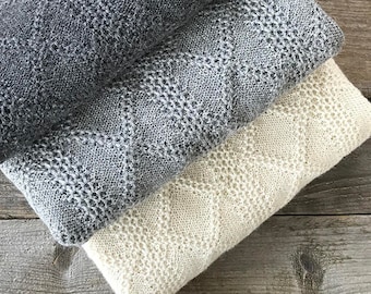 Alpaca blanket gray knit wool baby wrap knitted natural white ivory light dark gray throw baby girl baby boy newborn gift for baby shower