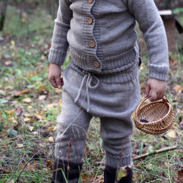 Pantalon en tricot Baby Alpaga - sarouel pour enfants tricotés - pantalon à cordon beige clair pour enfants - pantalons de survêtement pour garçon fille en tricot - pantalons pour tout-petits en laine