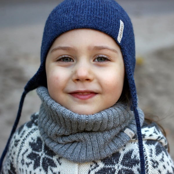 Alpaca snood, knit light gray scarf,  knitted kids alpaca cowl, knit children unisex tube scarf