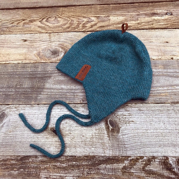 Alpaca wool green winter hat, knit emerald, white kids unisex helmet, baby, girls, boys, infant, toddler ear flap hat, red beanie with ears