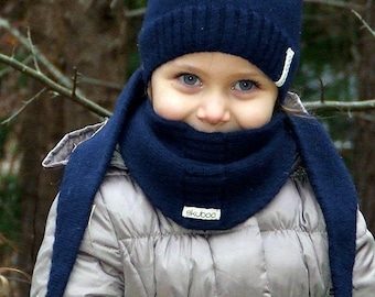 Baby alpaca knit navy triangle scarf - knitted kids dark blue baktus - knit children unisex scarf