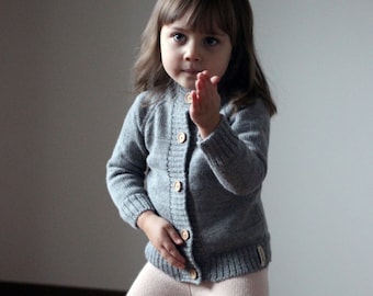 Gray Baby Alpaca sweater with wooden buttons, knit girl pullover,pink knitted infant,natural white toddler,kid jumper,children wool cardigan