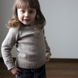 Baby Alpaca knit sweater with wooden buttons, light beige girl pullover, knitted infant, toddler,kid jumper,children wool cardigan