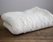 Baby Alpaca wool knit blanket, newborn natural white knitted wrap, girl light pink, cream, ivory, light beige boy blanket