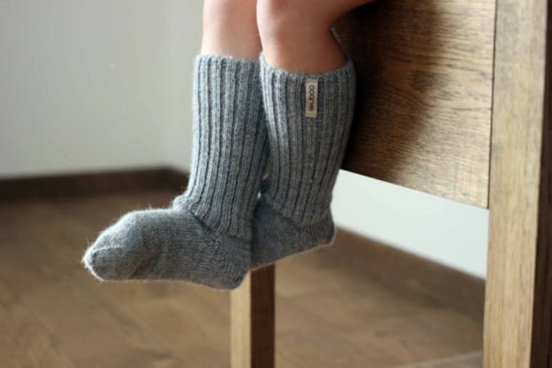 Alpaca wool long socks, gray knit leg warmers for baby, newborn, infant, toddler, children, boot socks, white girl socks, baby shower image 1