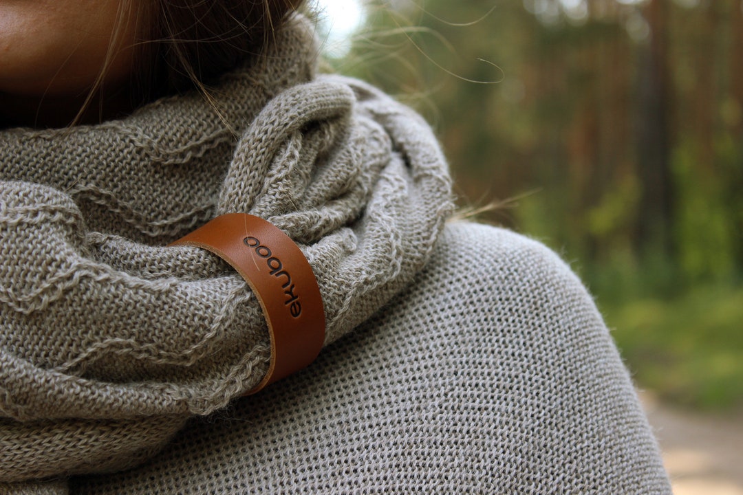 Beige Alpaca Wool Infinity Scarf, Knit Textured Snood With Leather ...