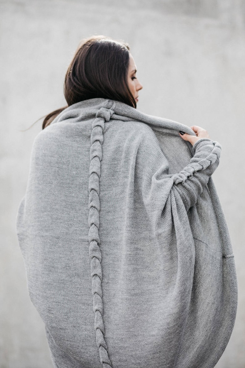 bohemian wrap gift knit black shrug oversized long wool cable sweater for women Gray alpaca cocoon cardigan romantic sweater boho coat