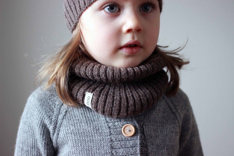 Alpaca snood, knit brown scarf, knitted kids alpaca cowl, knit children unisex tube scarf, infant, toddler neck warmer, infinity scarf image 2