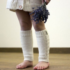 White leg warmers with cables, Alpaca wool cable knit natural white knitted boot socks for baby, infant, toddler, children, kid, boot socks