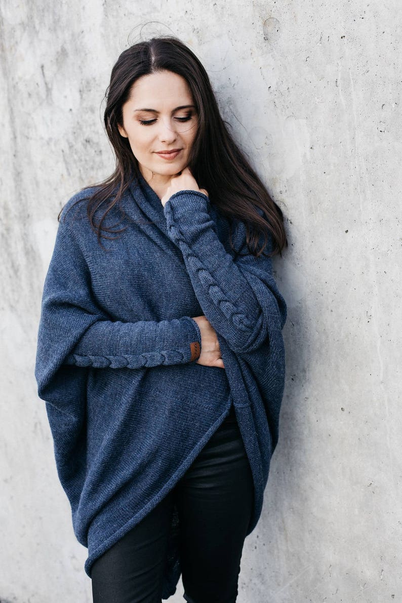 bohemian wrap gift knit black shrug oversized long wool cable sweater for women Gray alpaca cocoon cardigan romantic sweater boho coat