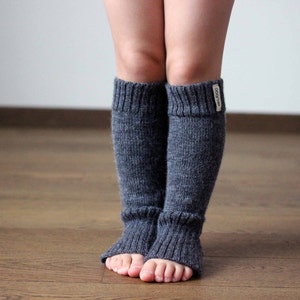 Alpaca wool knit leg warmers, dark gray, beige, white knitted leg warmers for baby, infant, toddler, children, kid boot socks, yoga socks image 2