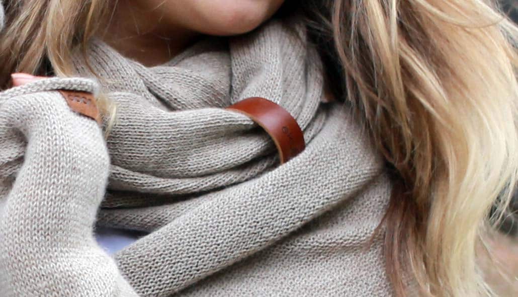 Alpaca Wool Infinity Scarf With Leather Bracelet - Knit Beige Snood ...