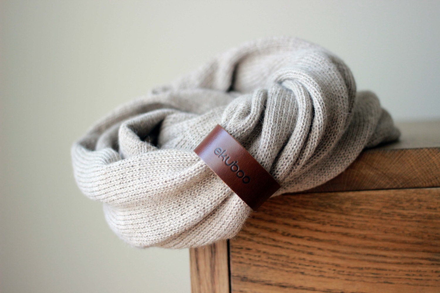 Alpaca Wool Infinity Scarf With Leather Bracelet - Knit Beige Snood ...