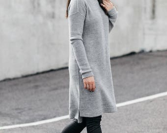 Alpaca sweater dress, knit gray wool dress, beige, black tunic, white pullover, winter relaxed dress, jumper, warm casual dress for women