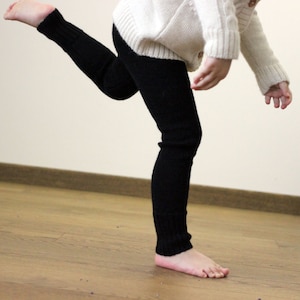 Black wool longies for baby, infant, toddler - Alpaca knit brown, gray, white leggings, knitted children, kids pants -  girl boy trousers