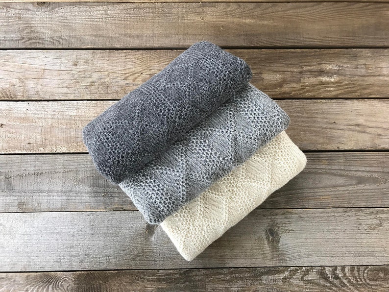 Alpaca blanket gray knit wool baby wrap knitted natural white ivory light dark gray throw baby girl baby boy newborn gift for baby shower image 1