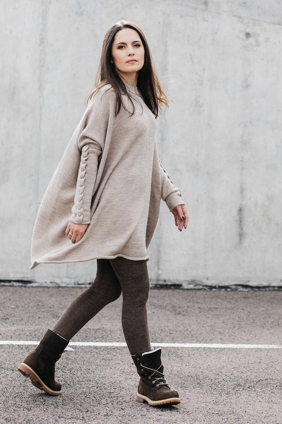 Alpaca Oversize Sweater for Women, Wool Cable Knit Top, Light Beige, Gray,  White, Black Tunic, Knitted Pullover, Oversize Dress, Jumper 